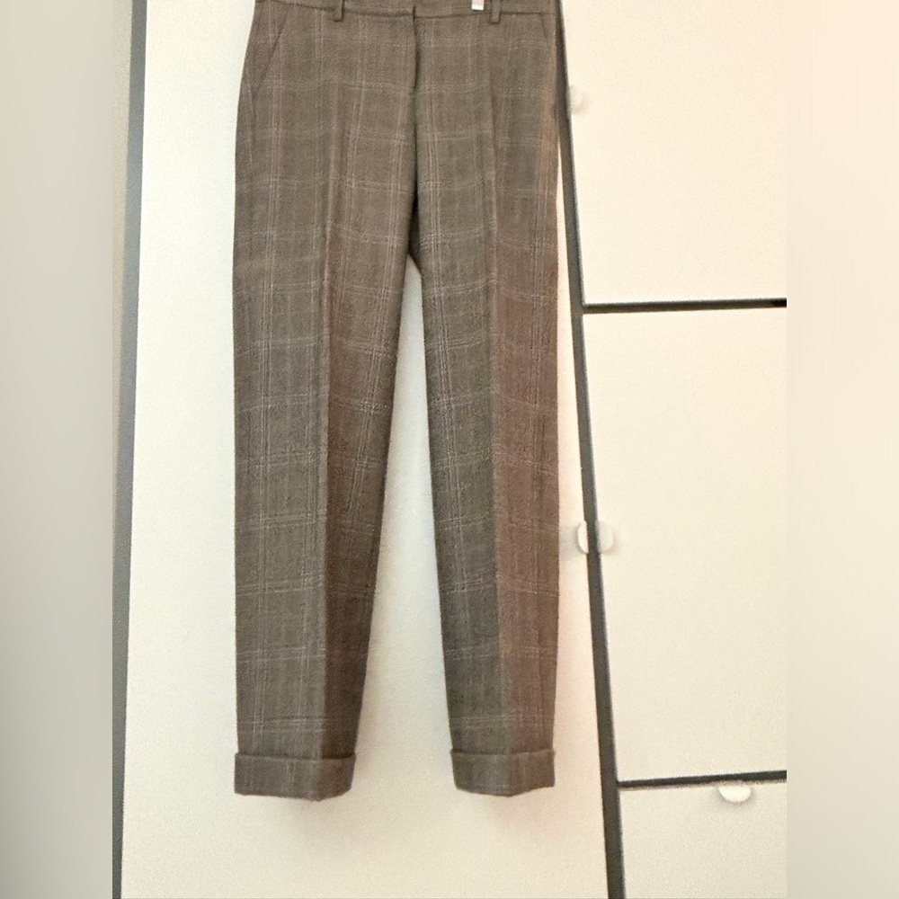 Massimo Dutti Women's Plaid Tailored Pants - Brown/Gray